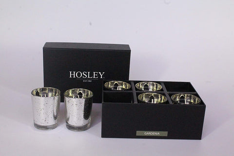 Hosley 6 Pk. Gardenia Bouquet Filled Mercury Glass Votive Candles