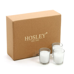 Hosley Set of 48, Unscented Glass White Wax Filled Votive Candles