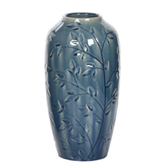 Hosley 11 inch High, Blue Leaf Branches Ceramic Vase