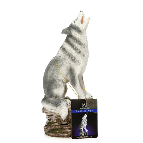 Hosley Resin Wolf Decor Statue/ Incense Cone Burner Smoking Wolf Holder 12 Inch High