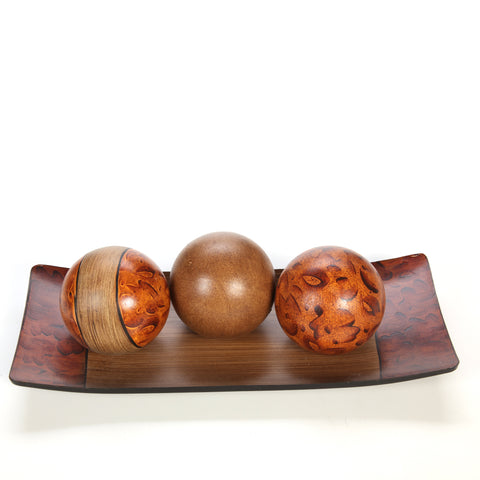 Hosley Brown Decorative Bowl Tray and Orb Ball Set