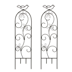 Hosley Set of 2, 28 inch High, Black Iron Wave Pot Trellis