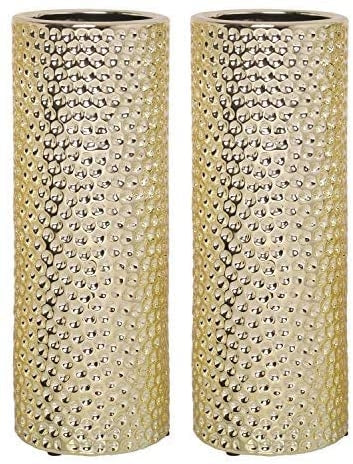 Hosley Set of 2, 12 inch High, Gold Ceramic Vases