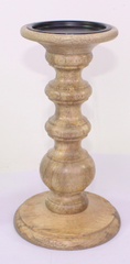 Hosley 9 Inch High Natural Brown Wooden Pillar Candle Holder Country Style