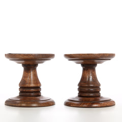Hosley Set of 2, 5 inch High, Natural Brown Wood Pillar Candle Holders