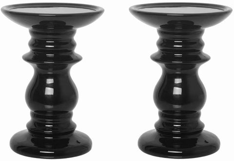 Hosley Set of 2, 6 inch High, Ceramic Black Pillar Candle Holders