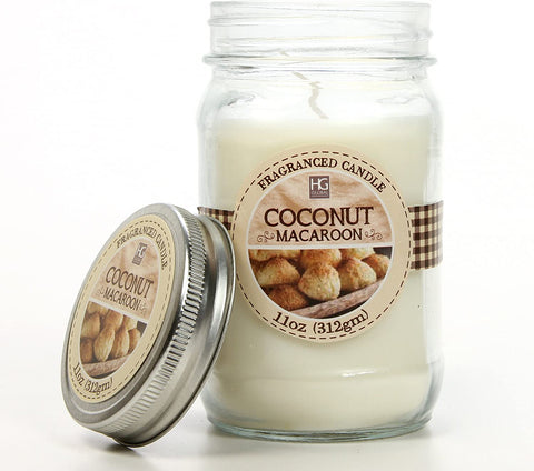 Hosley Set of 3, 11 oz. Coconut Macaroon Scented Mason Jar Candles