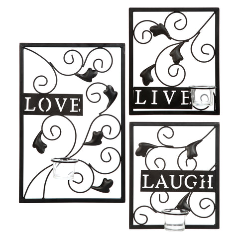 Hosley Set of 3, Live, Laugh, Love Wall Sconces