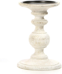Hosley 7 inch High, Country Style White Wooden Pillar Candle Holder