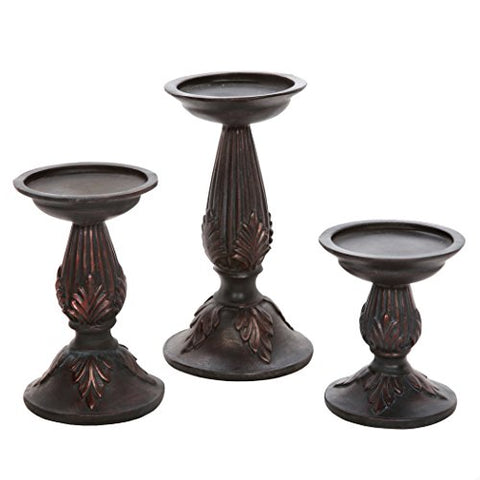 Hosley Set of 3 Brown Resin Pillar Candle Holders