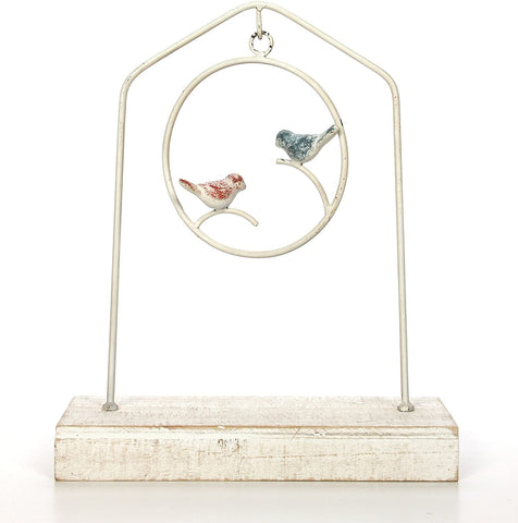 Hosley 12.25 inch High, Decorative White Tabletop Perched Bird Pedestal