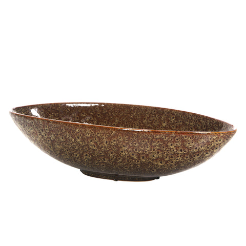 Hosley 15.75 inch Long Brown Ceramic Peacock Bowl