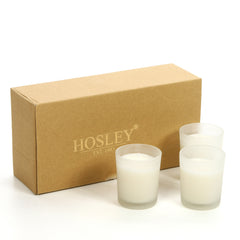 Hosley Set of 8, Unscented Frosted Glass Wax Filed Votive White Candles