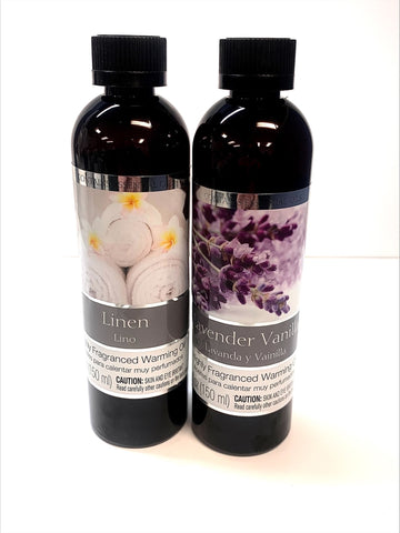 Hosley Set of 2 Assorted Fragrance Warming Oils 5oz Each-Lavender Vanilla & Linen