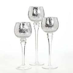 Hosley Set of 3, Crackle Mercury Glass Tealight Candle Holders