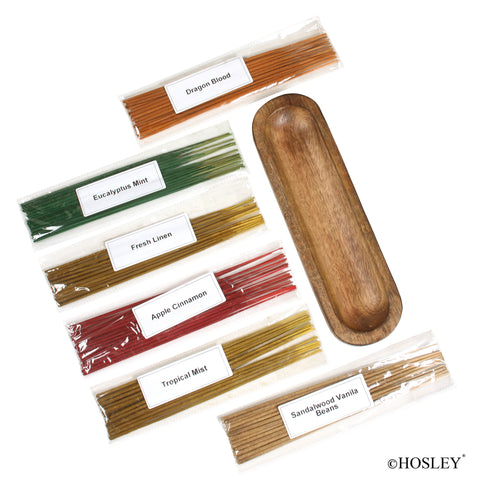 Hosley 12 inch Long, Brown Wooden Incense Holder with 120 Assorted Incense Sticks