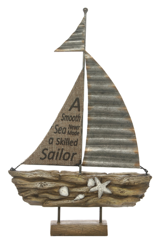 Hosley 13.2 inch, Decorative Brown & Gray Tabletop Driftwood Sailboat