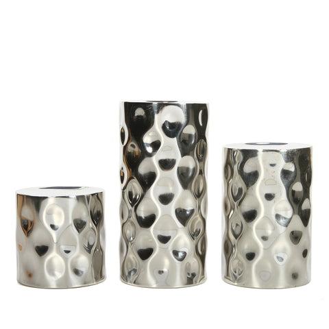 Hosley Set of 3, Silver Nickle Pillar Candle Holders