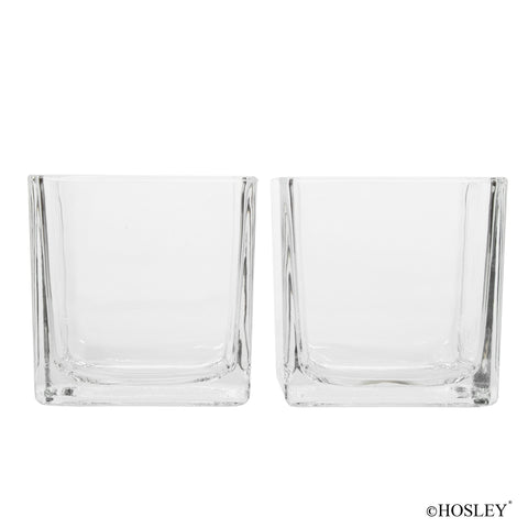 Hosley 3.94 Inch High Clear Square Glass Tealight and Votive Candle Holder