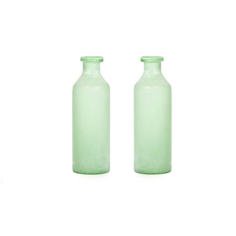 Hosley Set of 2, 13.5 inch High Large Green Salted Glass Vases