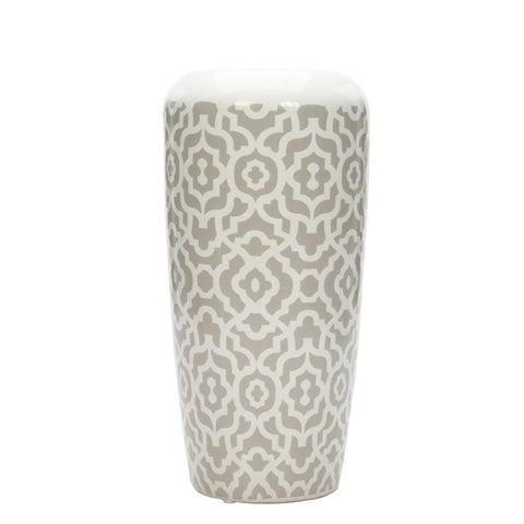 Hosley 10 Inch High White Ceramic Vase with Pattern Design