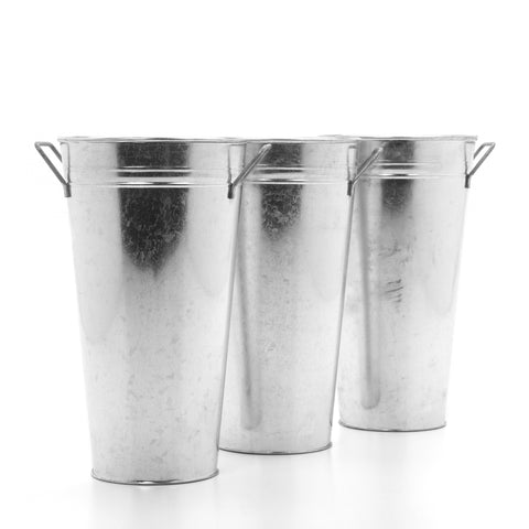 Hosley Set of 3, 9 inch High, Galvanized Silver French Bucket/Vases