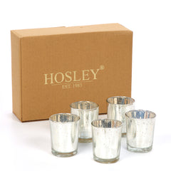 Hosley Set of 12, 2.5 inch High, Silver Metallic Glass Tea Light Candle Holders