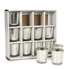 Hosley Set of 12 Metallic Glass, Speckled Silver Finish Tea Light Candle Holder