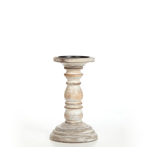 Hosley 8 inch High, Distressed White Wash Wood Pillar Candle Holder
