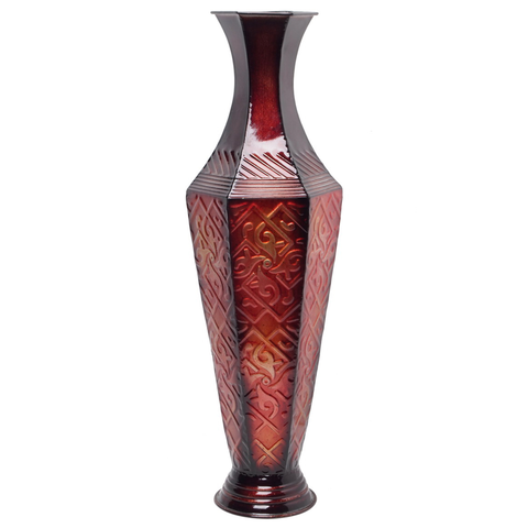 Hosley Decorative Red Black Embossed Metal Tall Floor Vase 23.5 Inch High