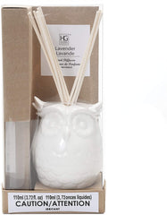 Hosley Aromatherapy Lavender Diffuser Oil with White Ceramic Owl Farmhouse Bottle and Reed Sticks