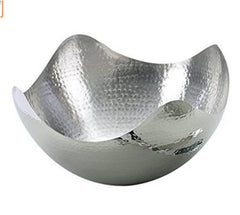 Hosley 10 Inch Long Silver Finish Hammered Metal Bowl