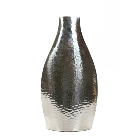Hosley 17 inch High, Silver Colored Hammered Metal Vase