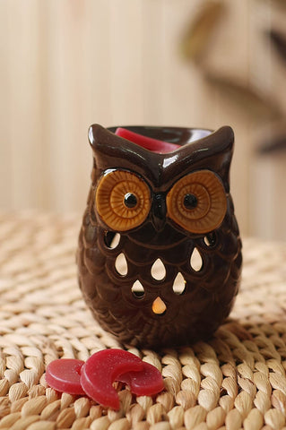 Hosley Set of 2, 4.9 Inches High, Brown Ceramic Owl Oil Warmers