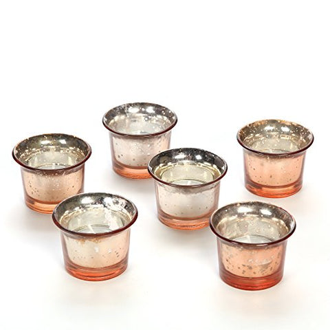 Hosley Set of 6, Metallic Champagne Gold Glass Candle/Tealight Holders