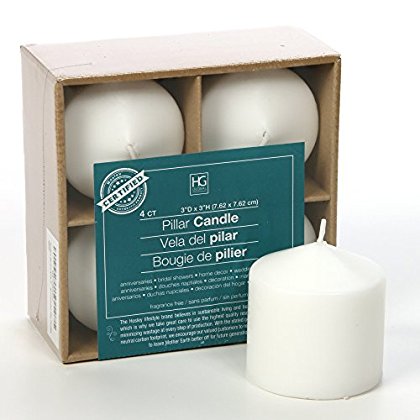 Hosley Set of 4, 3 inches High, White Unscented Pillar Candles