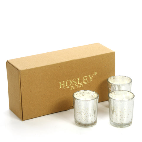 Hosley Set of 8, Unscented Sliver Mercury Glass Wax Filled Votive Candle