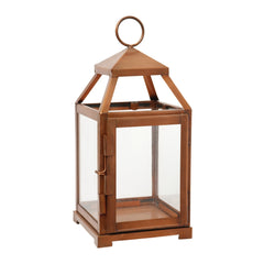 Hosley 12 inch High, Brown Iron Candle Lantern with Clear Glass
