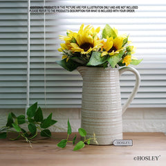 Hosley 8 Inch High Cream Ceramic Pitcher Vase