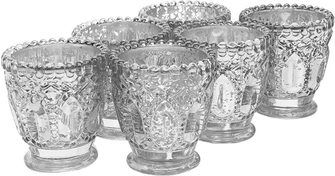 Hosley Set of 6 Metallic Silver Tealight Candle Holders- 3" High