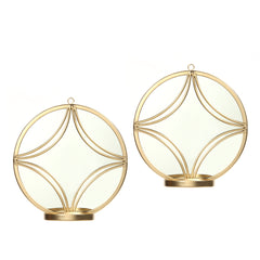 Hosley 2 Piece Set, 8 inch Diameter, Wall Gold Circle Sconce with Candle Holder