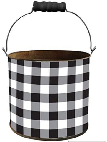 Hosley 7" High Metal Black and White Checkerboard Planter