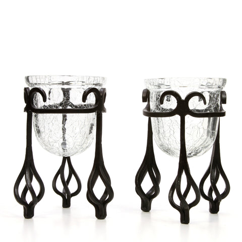 Hosley Set of 2, 4 inch High Spindle Stand w/Crackle Glass Tea Light LED Candle Holders
